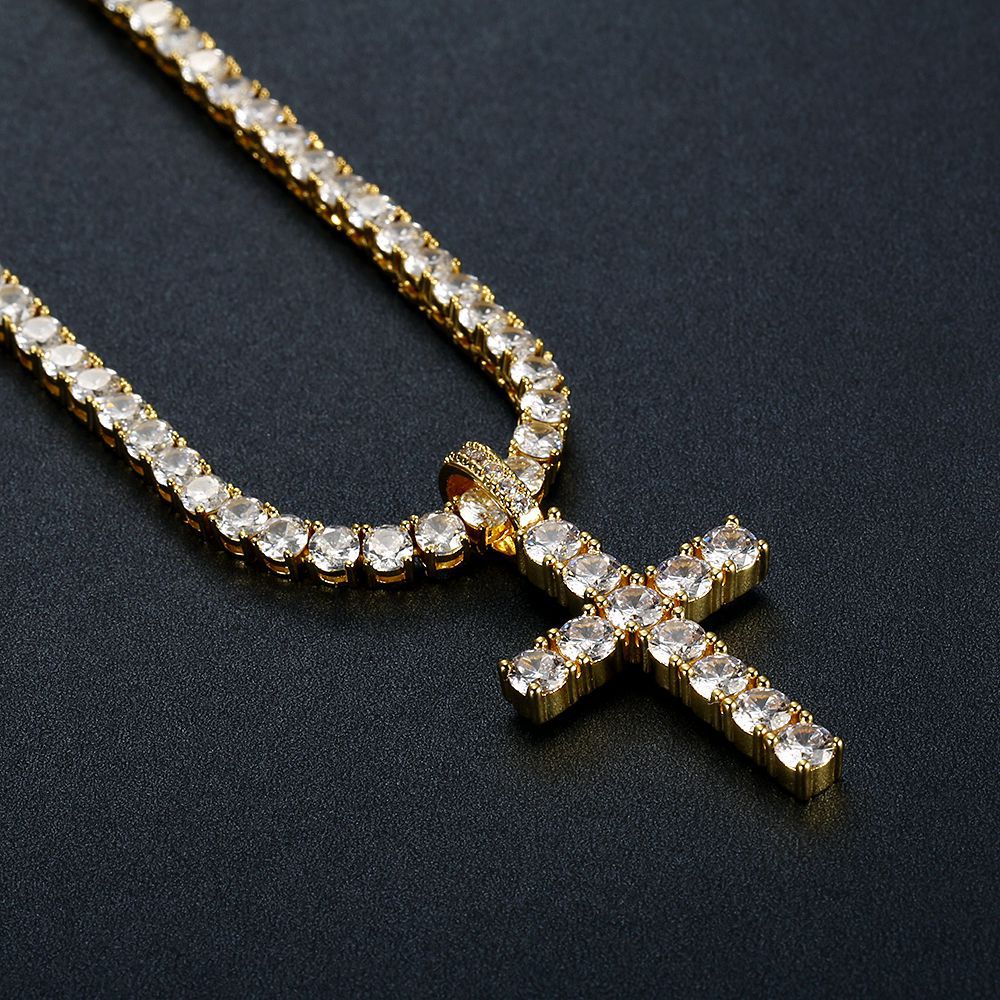 Hip Hop Jewelry Micropaved Zirconia Cross Gold Plated Pendant