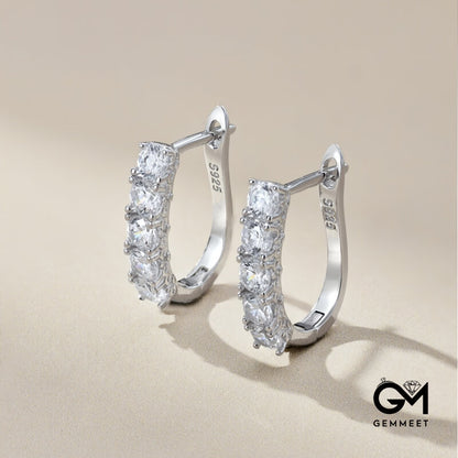 S925 Sterling Silver White Zircon U-shaped Earrings