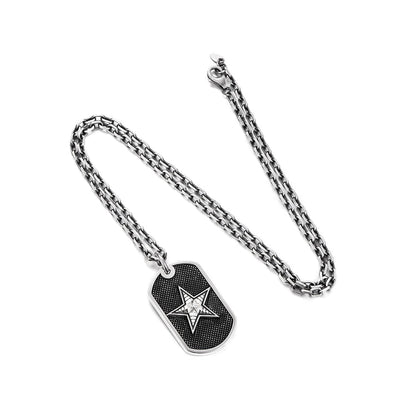 Vintage Sterling Silver Pentagram Military Badge Pendants Necklace