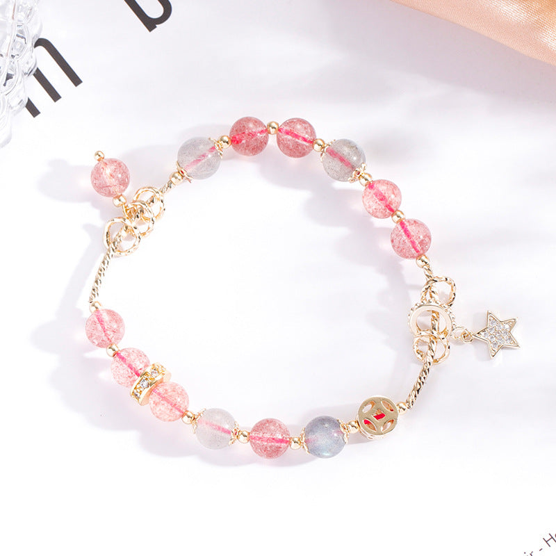 Strawberry Crystal Moonstone Star Bracelet