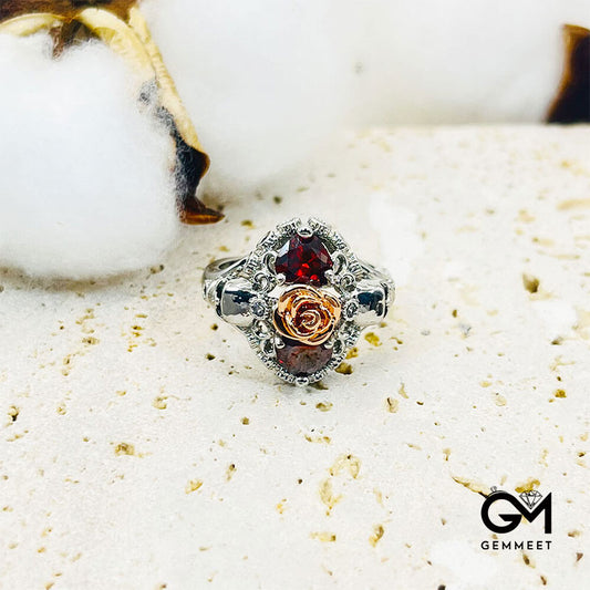 Vintage Skull Heart Red Zircon Ring