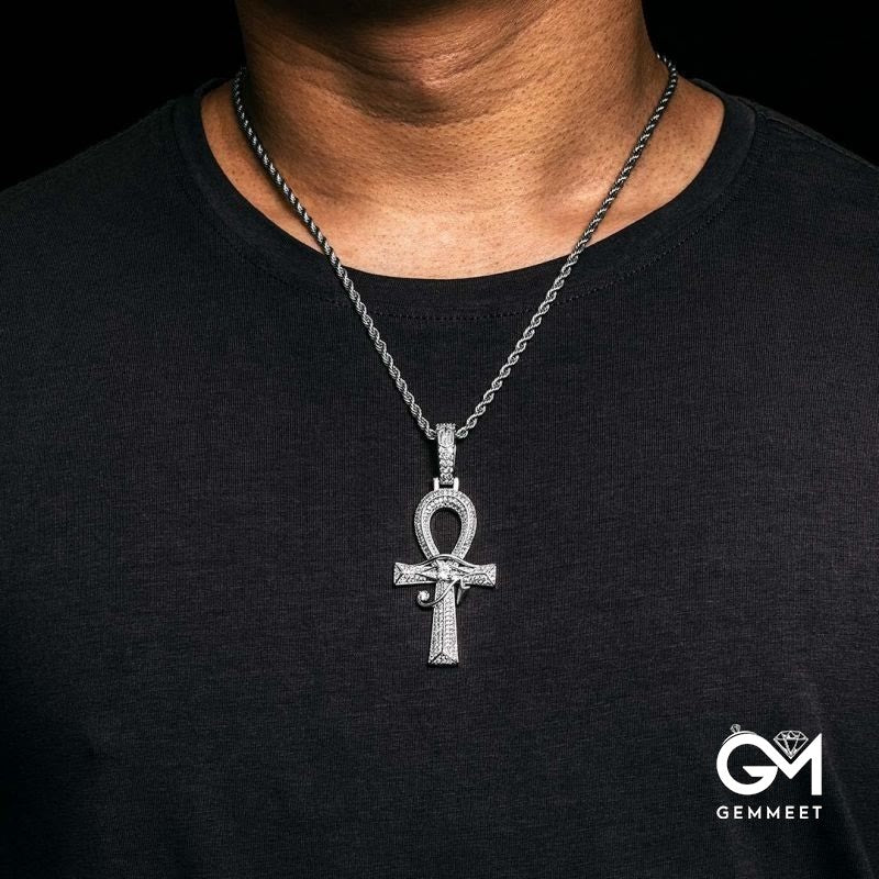 Eye Of Horus Ankh Pendant In White Gold Necklace