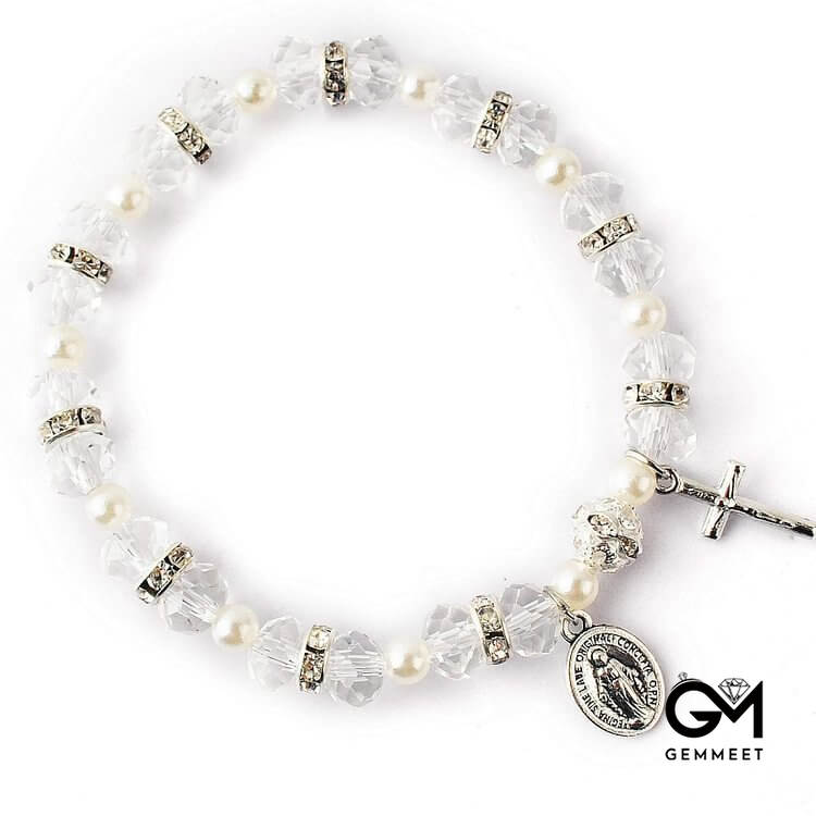 Faceted Crystal Christian Cross Bracelet