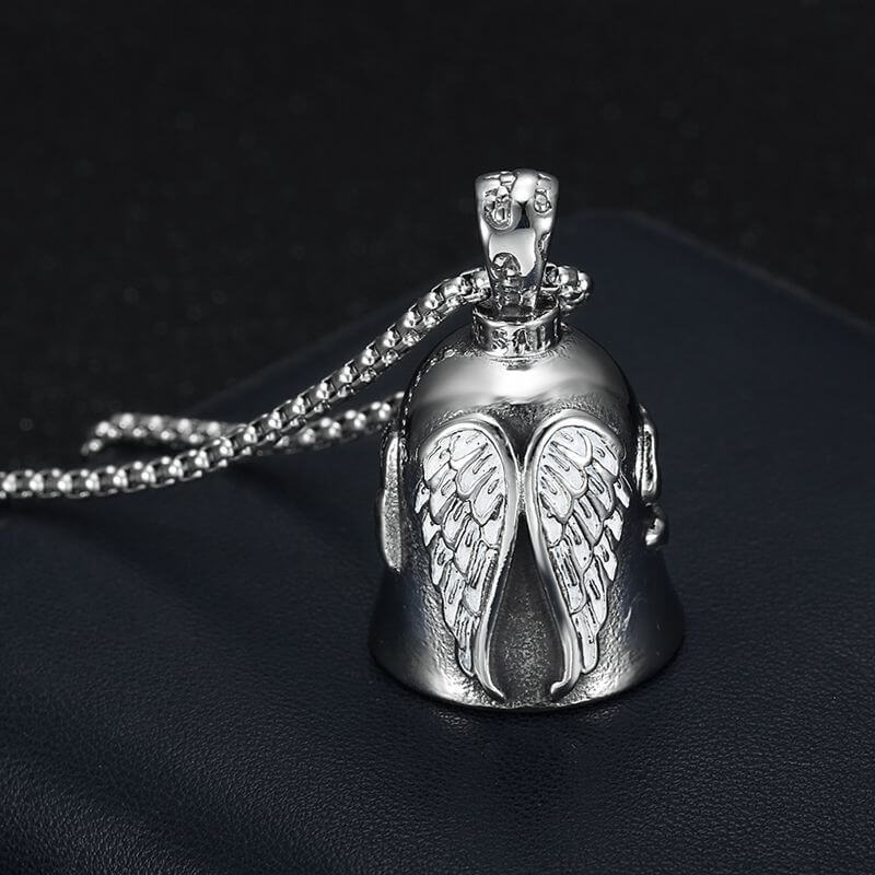 New Motorcycle Style Jewelry Titanium Steel Retro Polished Angel White Wings Lucky Exorcist Bell Pendant