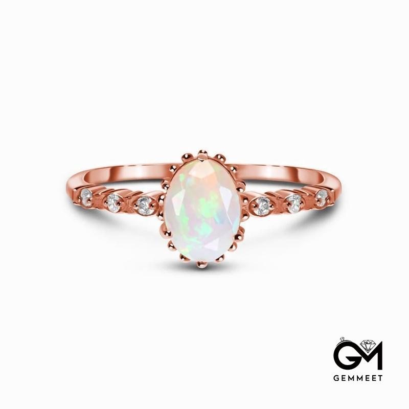 Zircon Rose Gold Oval Moonstone Ring