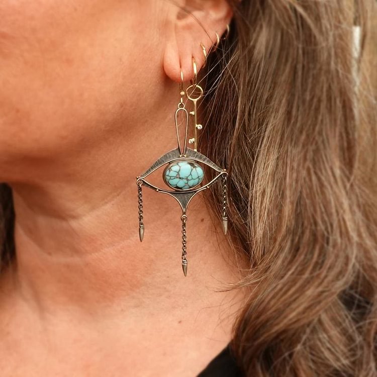 Geometric Cutout Eye Turquoise Bohemia Earrings