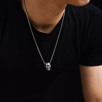 Sterling Silver Vintage Facial Damage Skull Pendants Necklace