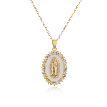 Virgin Mary Oval Disc Chain Necklace