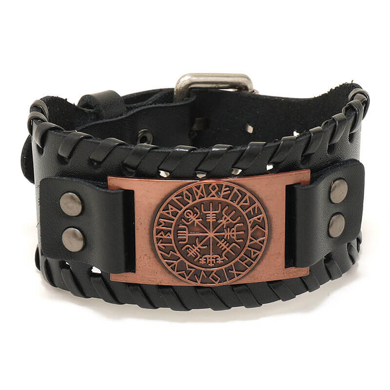 Nordic Viking Cowhide Bracelet Vintage Woven Compass Men's Leather Bracelet