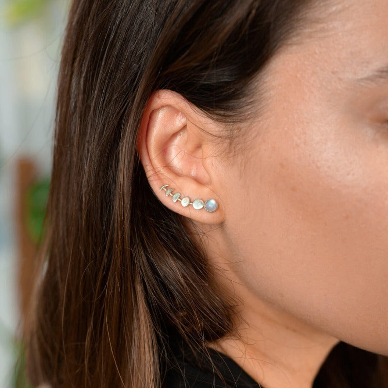 Presale: Moon Phase Moonstone Climber Earrings