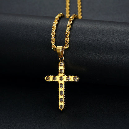 HIPHOP Jewelry Titanium Steel Gold-plated Zircon Pendant