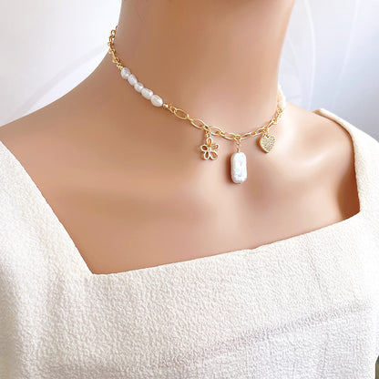 Square Pearl Heart Pendant Necklace