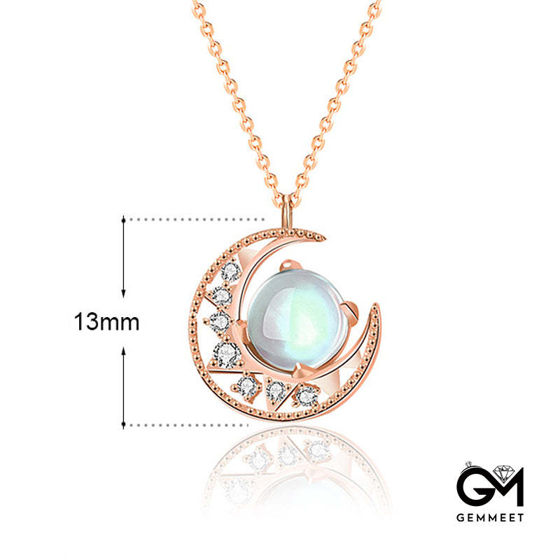 Moonstone Moon Pattern Love Necklace Pendant