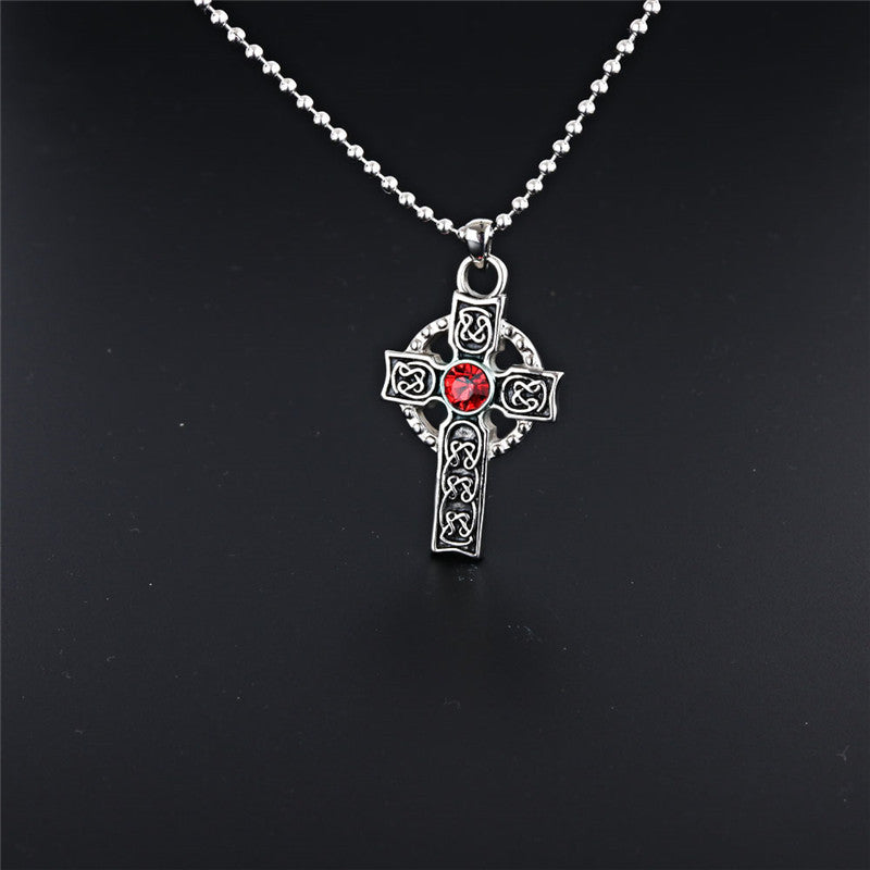 Cross Shaped Red Zirconia Pendant Punk