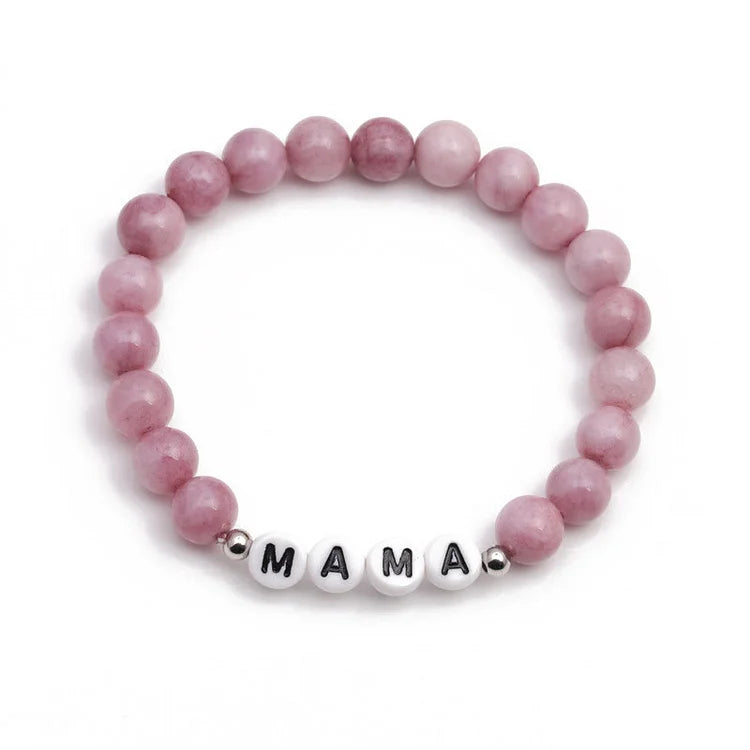 Engraving Mom Mama Natural Stone Beaded Bracelet