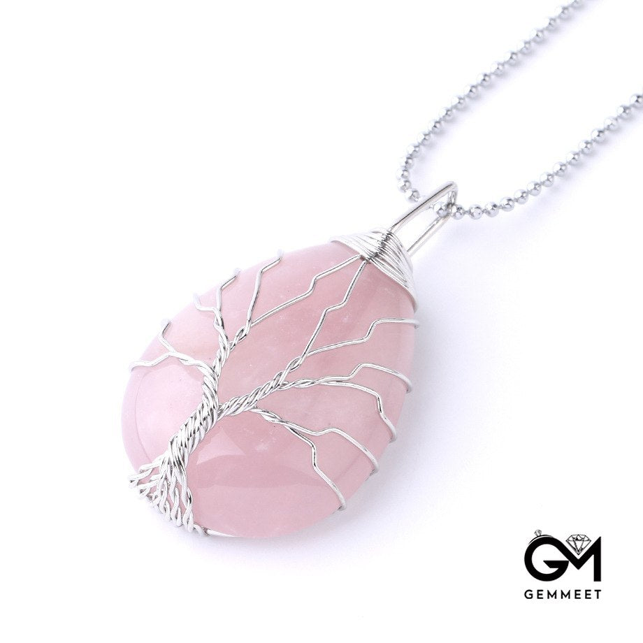 Gold Thread Drops Pink Crystal Pendant Necklace