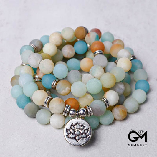 Tibetan Amazonite Stone Blessing Lotus Mala Bracelet