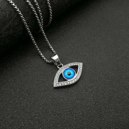 HIPHOP Titanium Steel Gold Plated Inlaid Cubic Zirconia Blue Eye Pendant