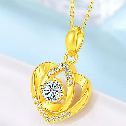 Golden Heart-Shaped Zircon Pendant Necklace