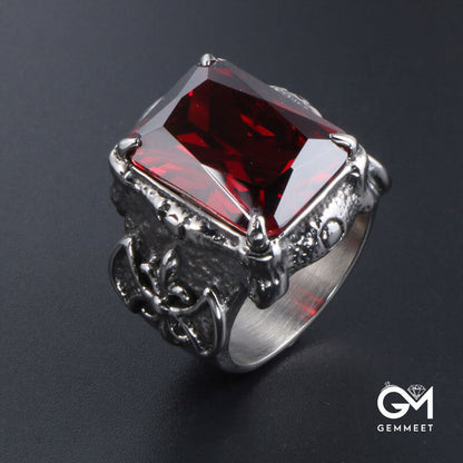 Titanium Steel Cast Magnificent Red Zircon Ring