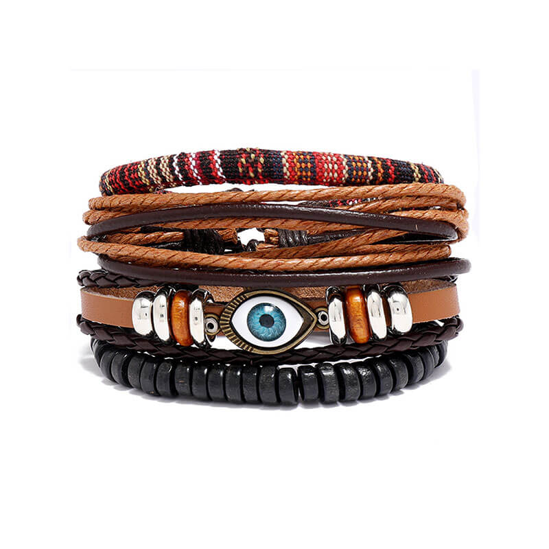 Bohemian Four-Piece Combination Multilayer Cowhide Vintage Braided Eye Bracelet