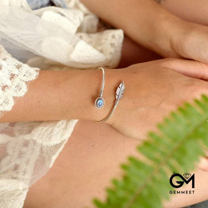 "New Life" - Feather Moonstone Bangle Bracelet