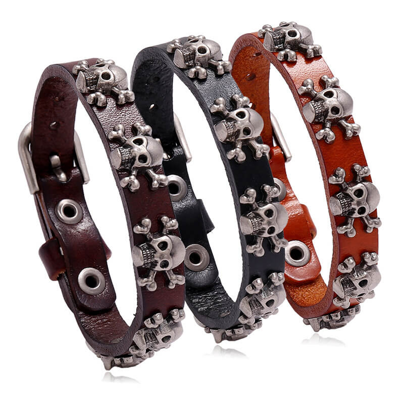 Halloween Hip Hop Vintage Skull Leather Adjustable Bracelet