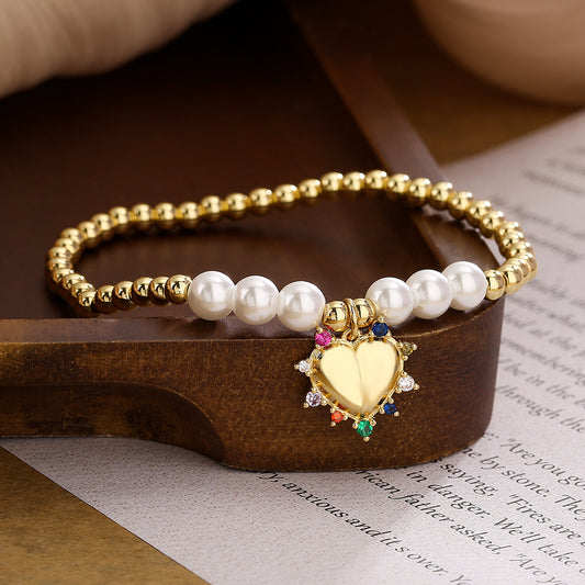 Heart Shape Pendant Pearl Bead Bracelet