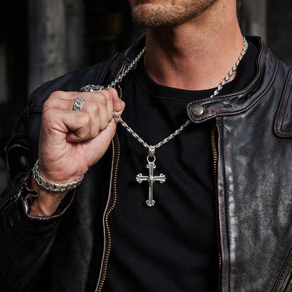 Cross Sterling Silver Skull Pendants Necklace