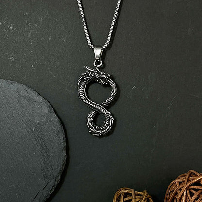 Viking Non-Fading Ring Stainless Steel Dragon Pendant Necklace