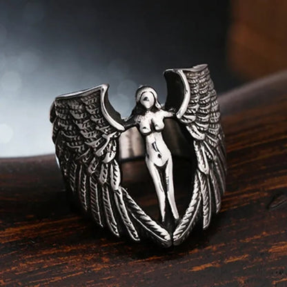 Retro Goddess Angel Wings Ring