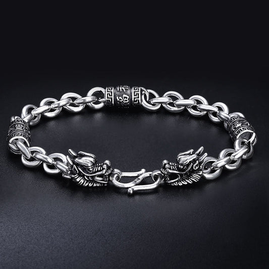 Men's Vintage Double Dragon Loop Bracelet