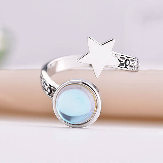 Star Shape Round Cut Moonstone Adjustable Ring