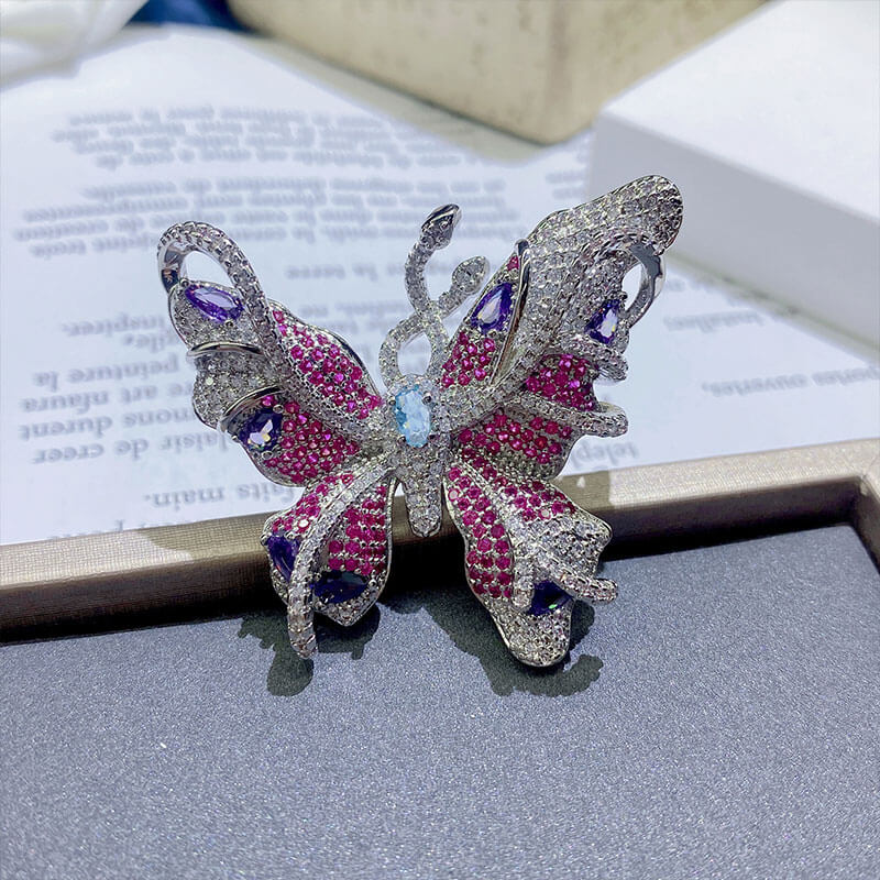 Luxury Fantasy Brooch Necklace for Two Wears Exquisite and Vivid Fantasy Lavender Purple Butterfly Ring