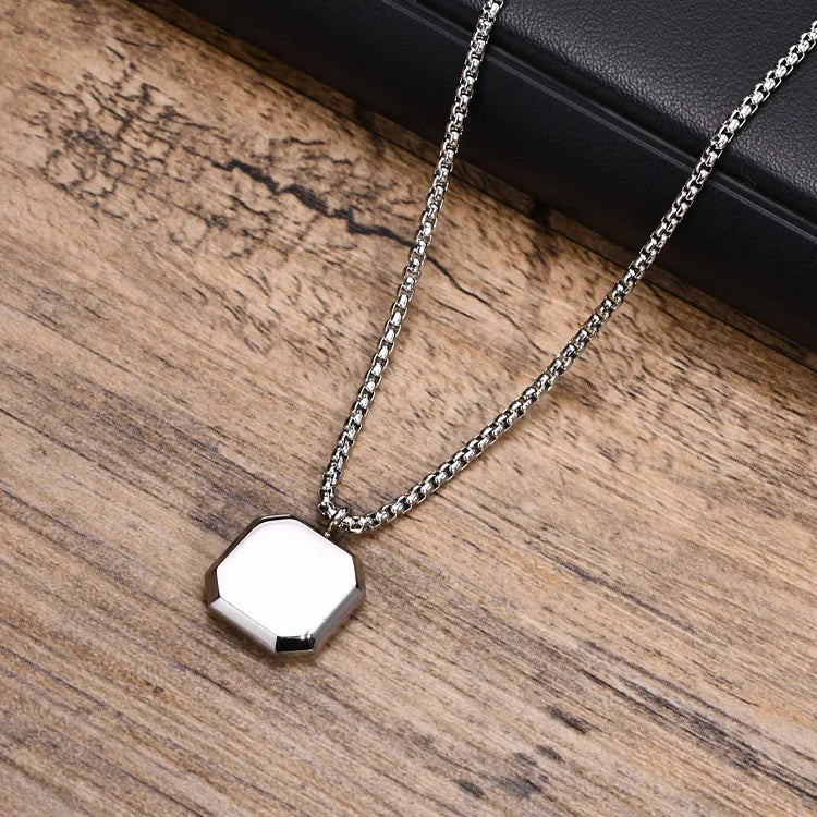 Square Pendant Men Long Sweater Chain Necklace