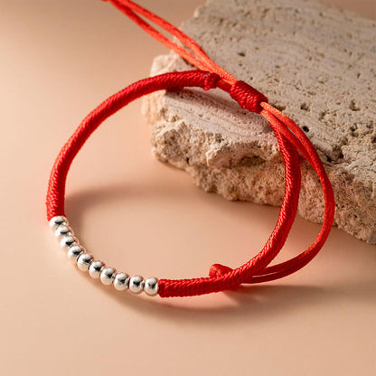 Handmade White Gold Bead Red Rope Bracelet