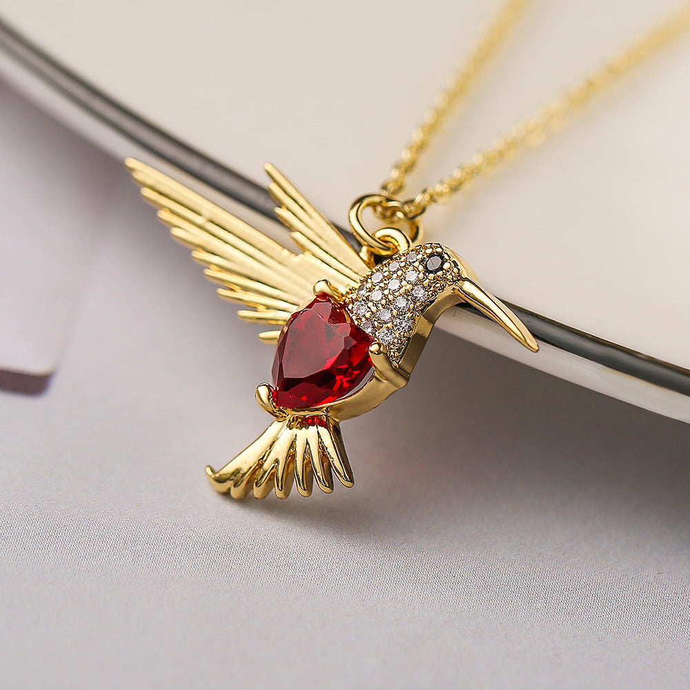 Hummingbird Shape Color Stones Pendant Chain Necklace