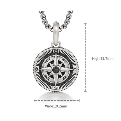 Compass Sterling Silver Necklace Hip Hop Pendants Necklace