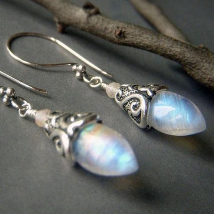 Pure Silver Hook Royal Style Moonstone Dangle Earrings