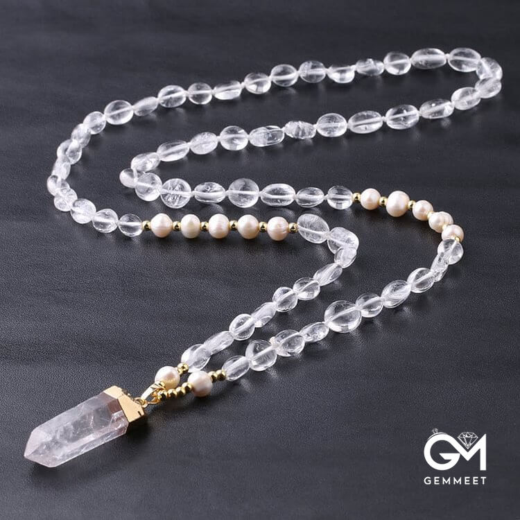 Irregular Crystal Column Pendant Long Necklace