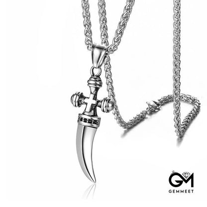 Stainless Steel Cross Dagger Pendant Necklace