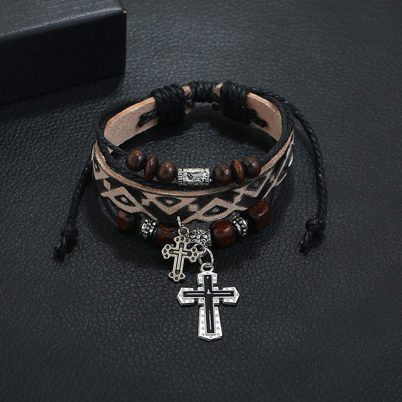 Double Cross Multilayer Leather Bracelet Simple Retro Leather Bracelet