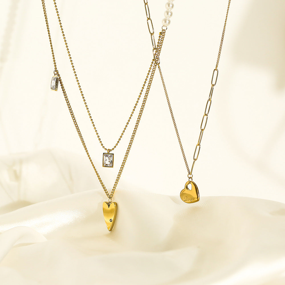 Golden Heart Shape Pendant Chain Necklace