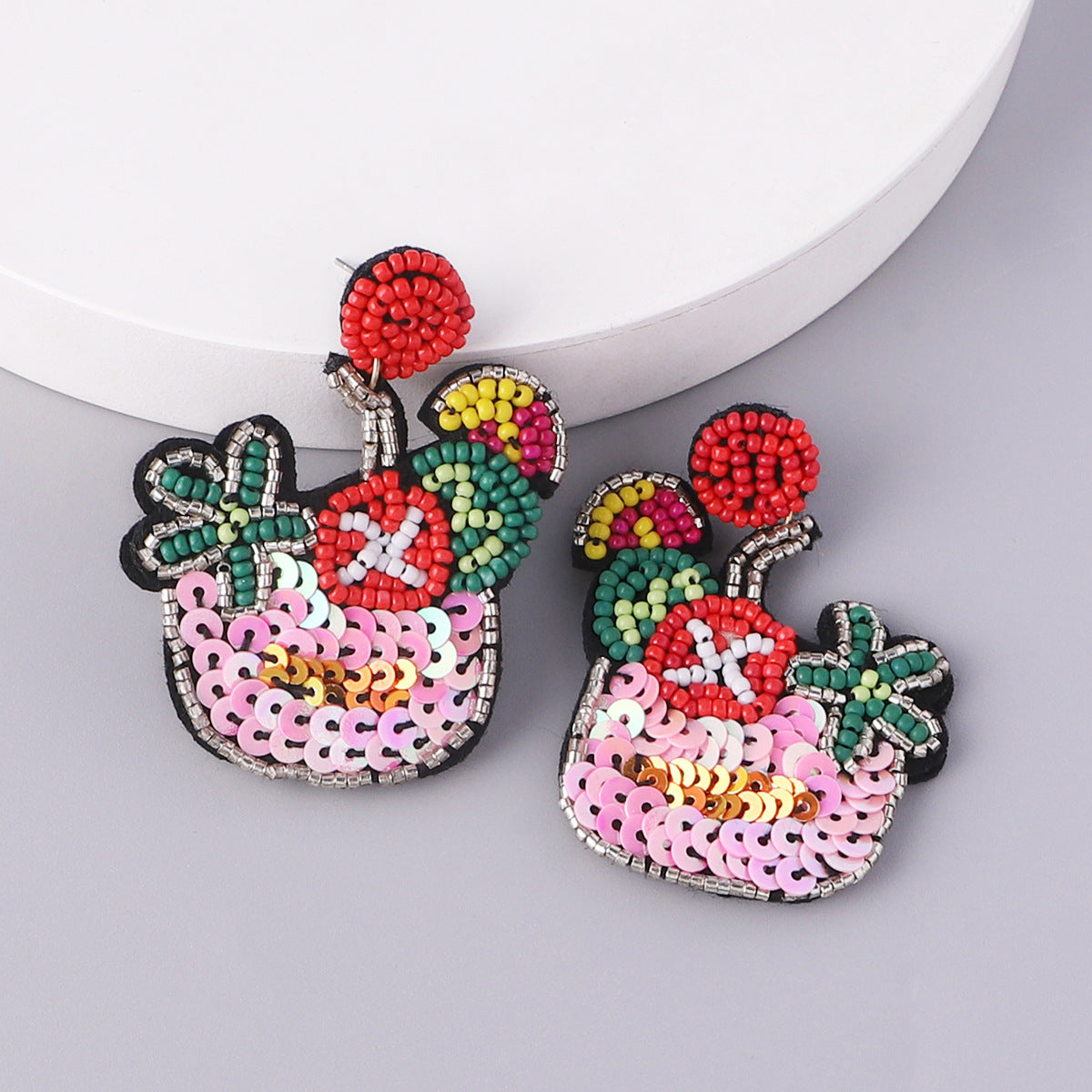 Halloween Funny Pumpkin Handmade Rice Beads Sequin Flower Earrings