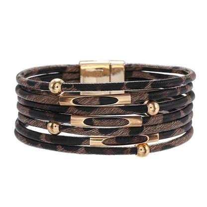 Alloy Leopard Print Magnet Buckle Leather Strap Bracelet