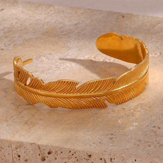 Stainless Steel Gold Open Leaf Bracelet