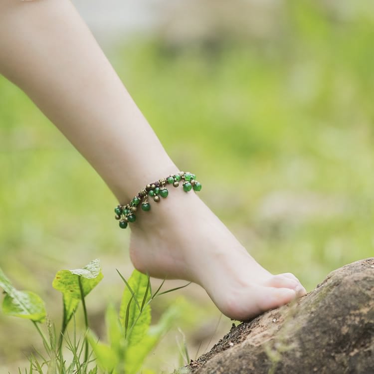 Red Agate Green Jade Woven Bead Anklet Bracelet