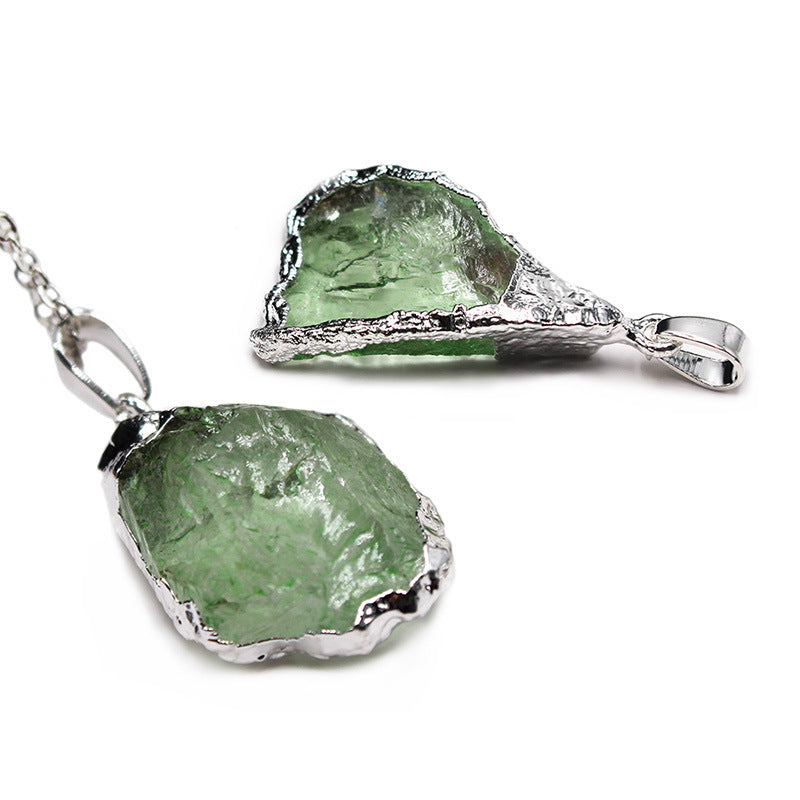 Delicate Natural Moldavite Irregular Silver Plating Pendant