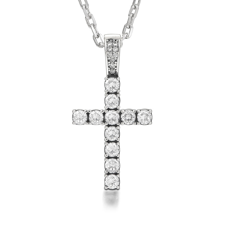 Sterling Silver Cross Zircon Pendants Necklace