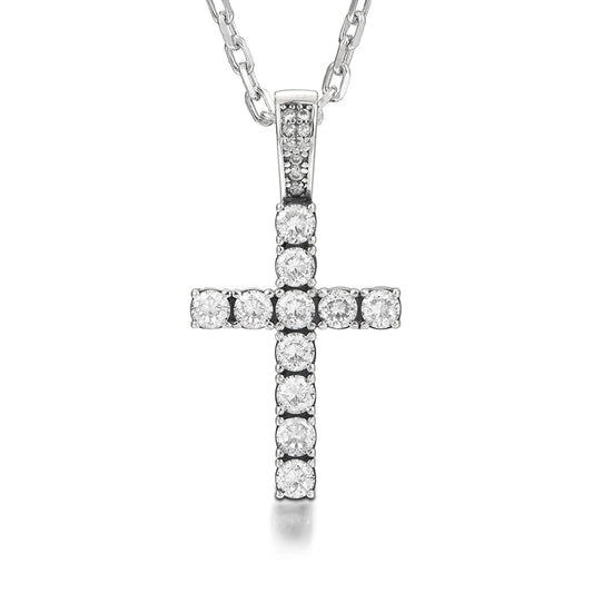 Sterling Silver Cross Zircon Pendants Necklace